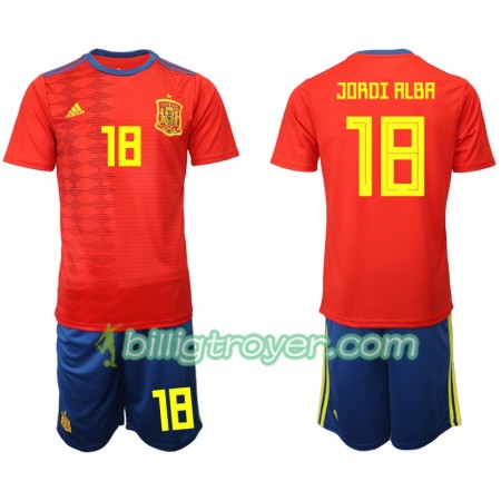 Billige Fotballdrakter Spania JORDI ALBA 18 Barn Hjemmedraktsett 2019 Kortermet